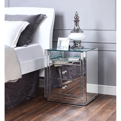 Everly Quinn 2 Drawer Nightstand in Sherwood Oak 1 Drawer BedsideLamp